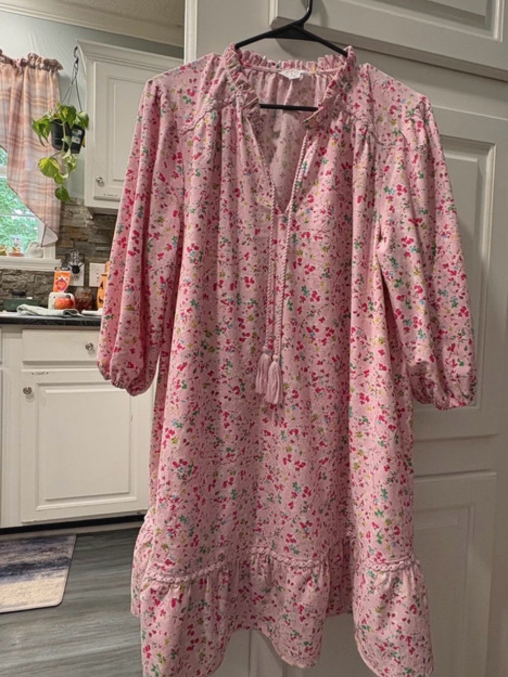 crown & ivy Pink Floral Tassel-Front Dress